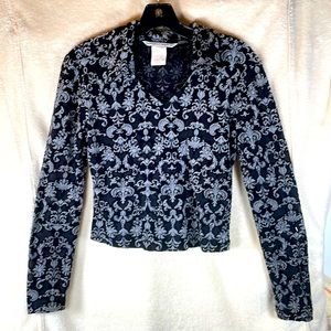 Johnathan Martin V-Neck Cut Velvet Medium Top